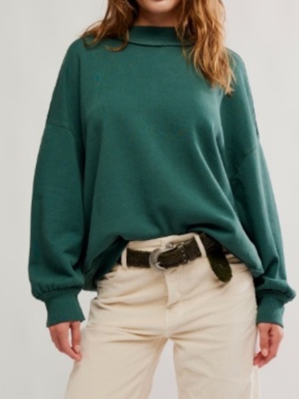 FREE PEOPLE Movement A Cut Above XS Top Green Mock Turtle Neck Fleece Sweatshirt